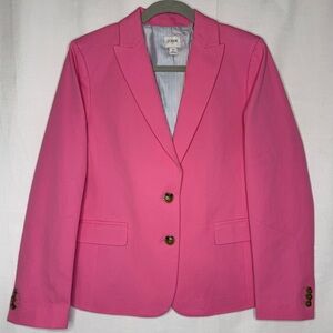 J. Crew SMALL Bright Pink Cotton Two-Button Women's Blazer with Satin Liner